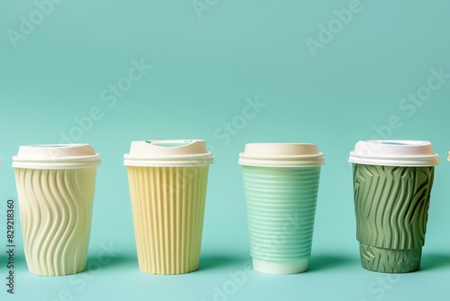 Wallpaper Mural Eco-friendly disposable coffee cups lined up on minimalist background Torontodigital.ca