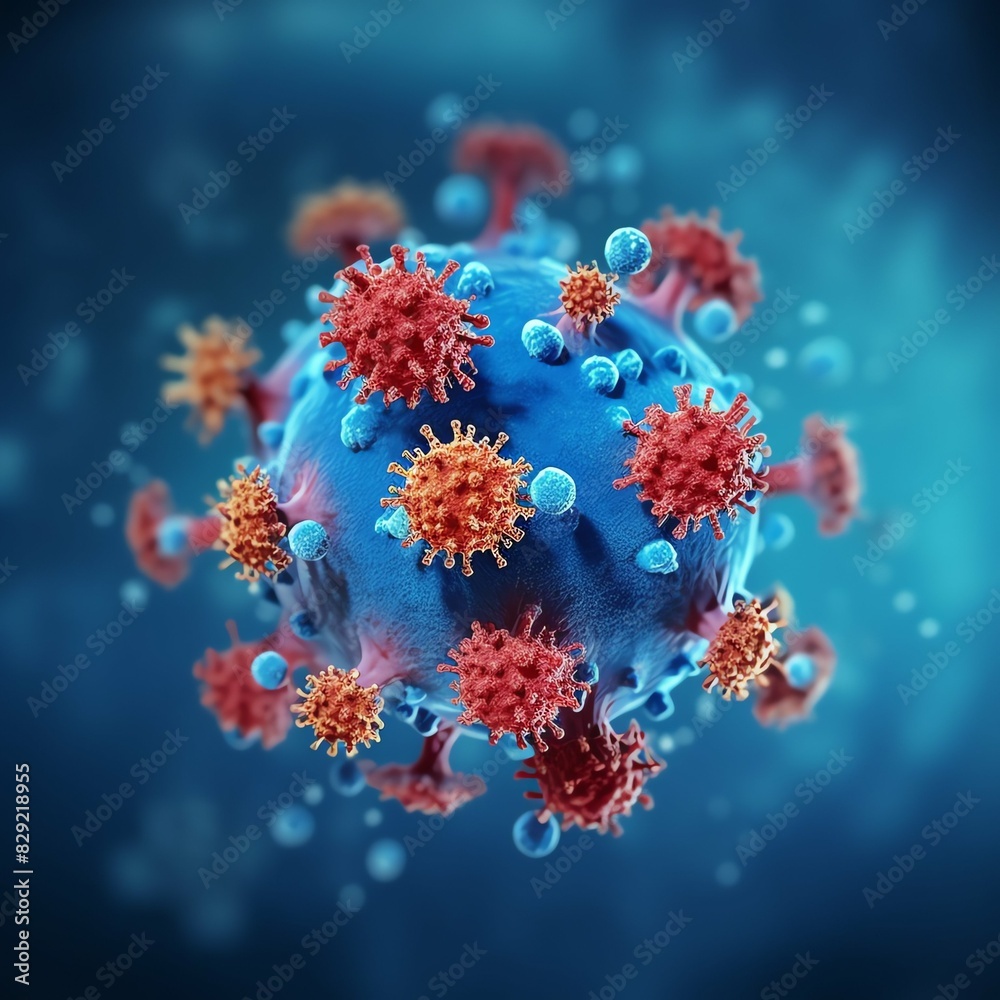 3D render of a medical with virus cells bacteria. Multiple realistic coronavirus particles floating 3D render of a medical with virus cells bacteria. Multiple realistic coronavirus particles floating