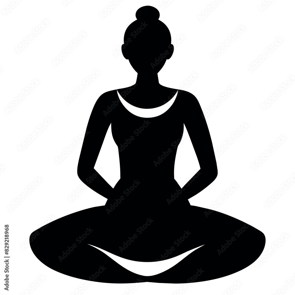 A rural Cultural woman doing yoga at home vector silhouette, white background