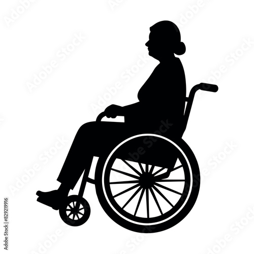 a disable old woman sitting on the wheel chair vector silhouette
