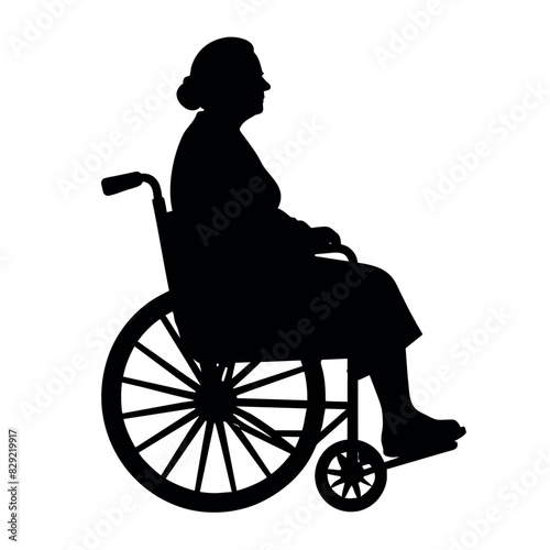 a disable old woman sitting on the wheel chair vector silhouette