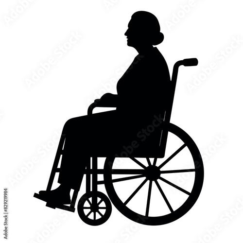 a disable old woman sitting on the wheel chair vector silhouette