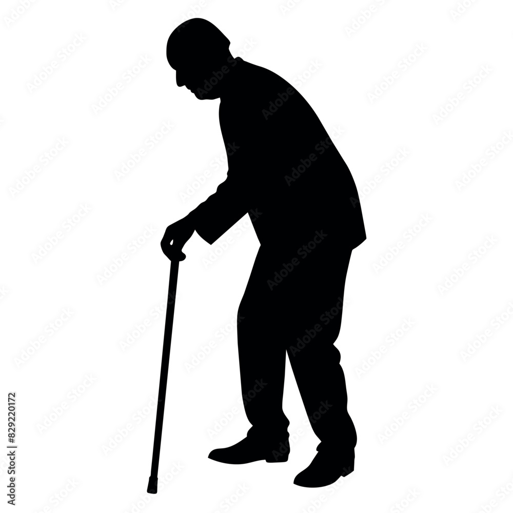 A Old Grandpa Stand with cane vector silhouette, Old man walking with ...