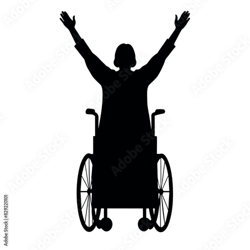 a disable old woman sitting on the wheel chair vector silhouette