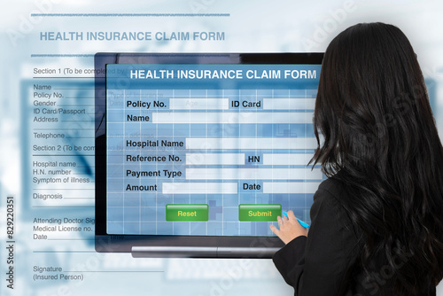 Health insurance claim form showing on computer screen.