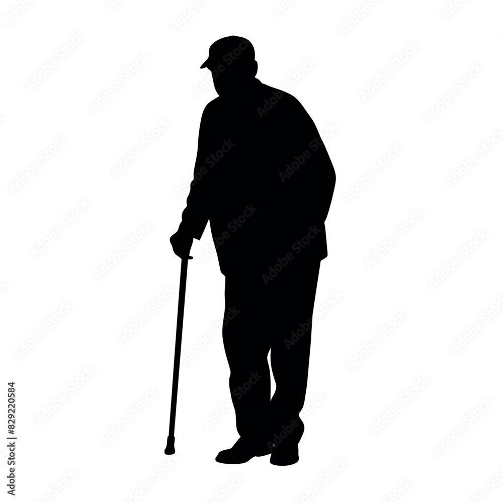 A Old Grandpa Stand with cane vector silhouette, Old man walking with cane vector silhouette A Old Grandpa Stand with cane vector silhouette, Old man walking with cane vector silhouette