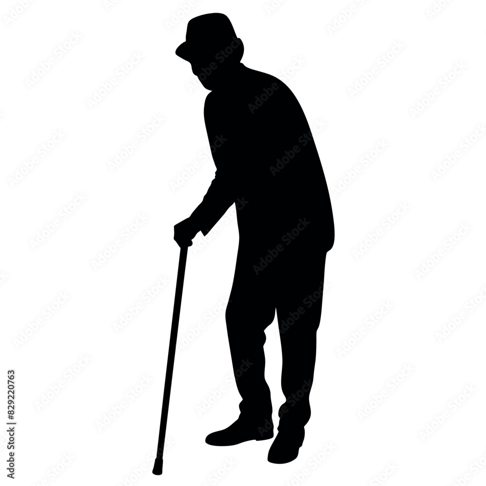A Old Grandpa Stand with cane vector silhouette, Old man walking with cane vector silhouette A Old Grandpa Stand with cane vector silhouette, Old man walking with cane vector silhouette