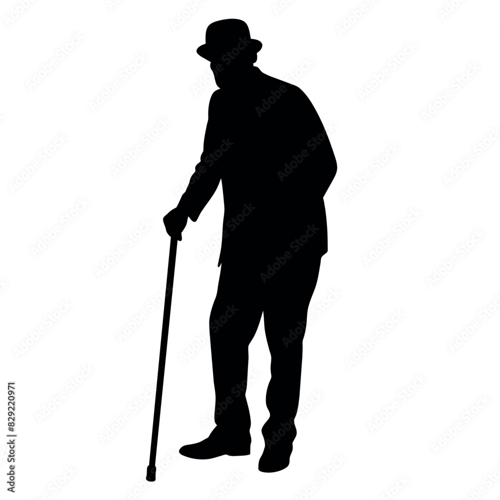 A Old Grandpa Stand with cane vector silhouette, Old man walking with cane vector silhouette A Old Grandpa Stand with cane vector silhouette, Old man walking with cane vector silhouette