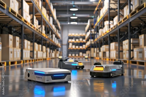 Efficient packaging robots streamline warehouse operations in a modern industrial setting © Vikarest