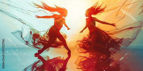 Two dancers spin and twirl effortlessly around each other, their movements mirroring the motion of a breeze photo