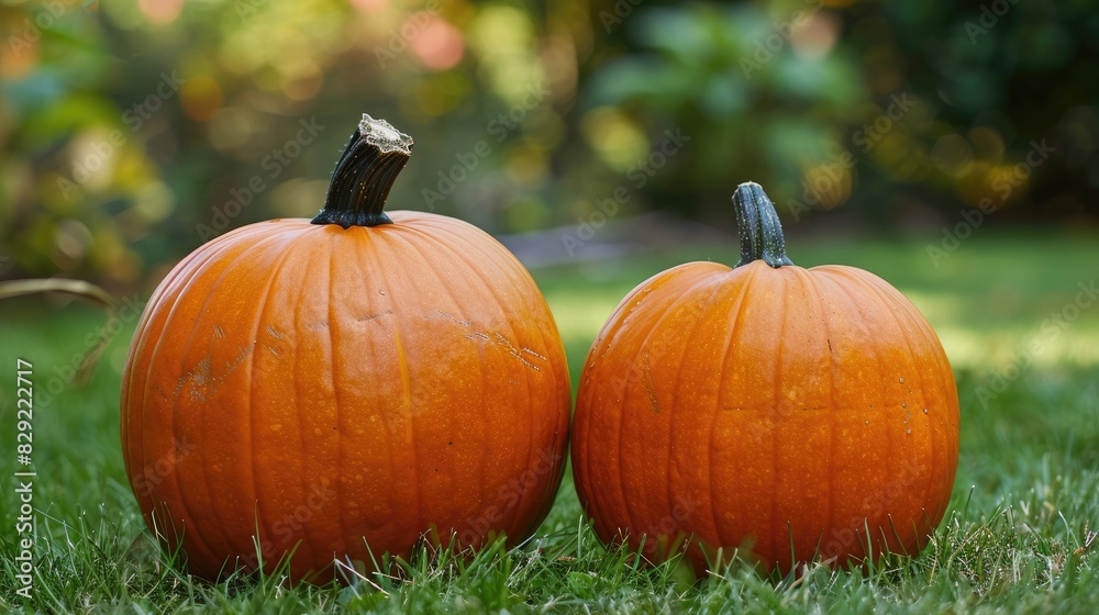 Two pumpkins of varying sizes Two pumpkins of varying sizes