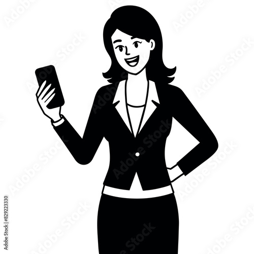 A woman holding a mobile phone and get excited offer, now she is very excited, enjoy the moment vector silhouette
