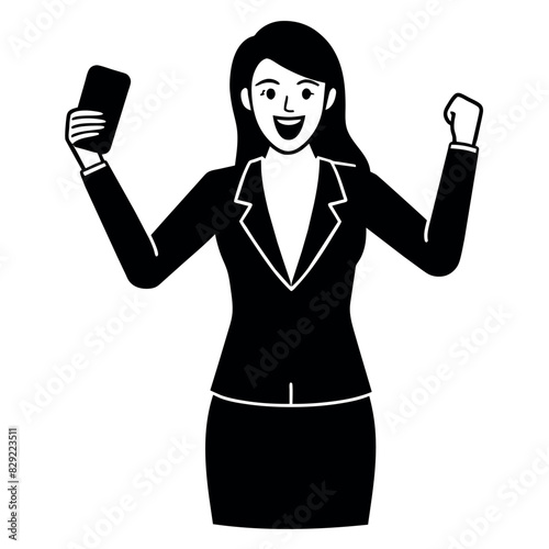 A woman holding a mobile phone and get excited offer, now she is very excited, enjoy the moment vector silhouette