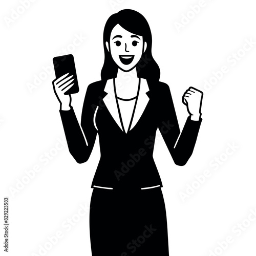 A woman holding a mobile phone and get excited offer, now she is very excited, enjoy the moment vector silhouette