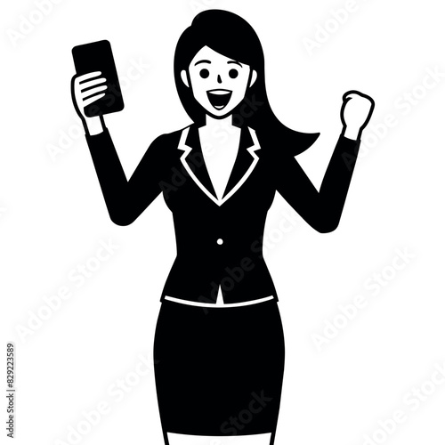 A woman holding a mobile phone and get excited offer, now she is very excited, enjoy the moment vector silhouette