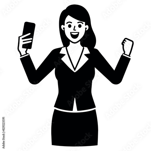 A woman holding a mobile phone and get excited offer, now she is very excited, enjoy the moment vector silhouette