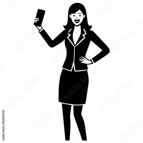 A woman holding a mobile phone and get excited offer, now she is very excited, enjoy the moment vector silhouette