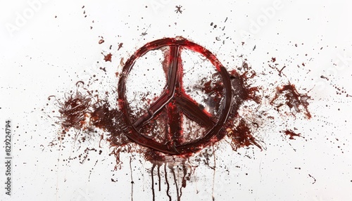 Blood stained mud with peace symbol on white background