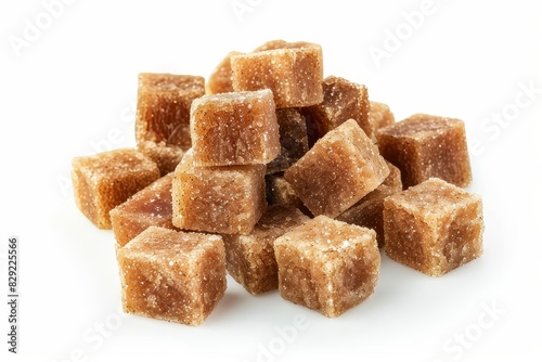 Brown sugar cubes on white background photo