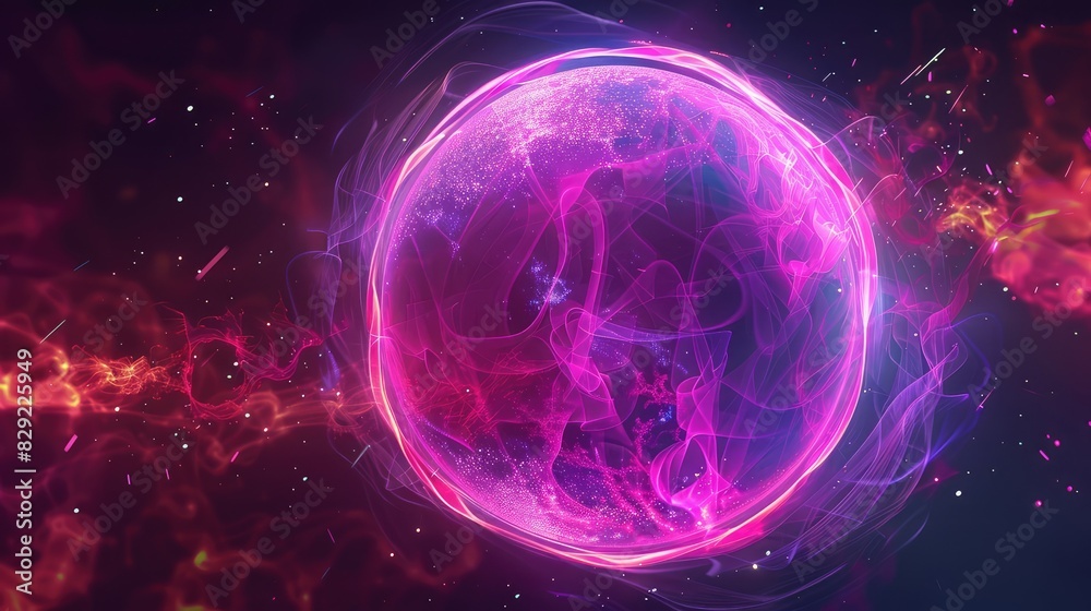 Circle and loop frames with magic purple and pink flame and sparks isolated on transparent material, abstract neon energy sphere of particles and waves of magical glowing on a dark background Circle and loop frames with magic purple and pink flame and sparks isolated on transparent material, abstract neon energy sphere of particles and waves of magical glowing on a dark background