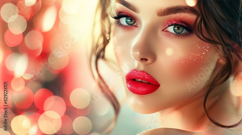 Stunning portrait of a glamorous woman with red lipstick, featuring chic and sophisticated style in highresolution art.