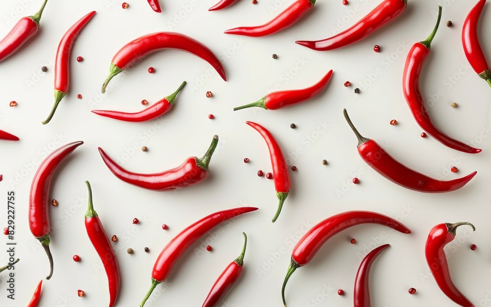 Chilli peppers on white background flat lay Chilli peppers on white background flat lay
