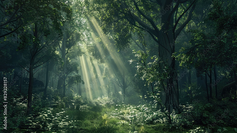 Obraz premium Dappled Light in a Tranquil Forest