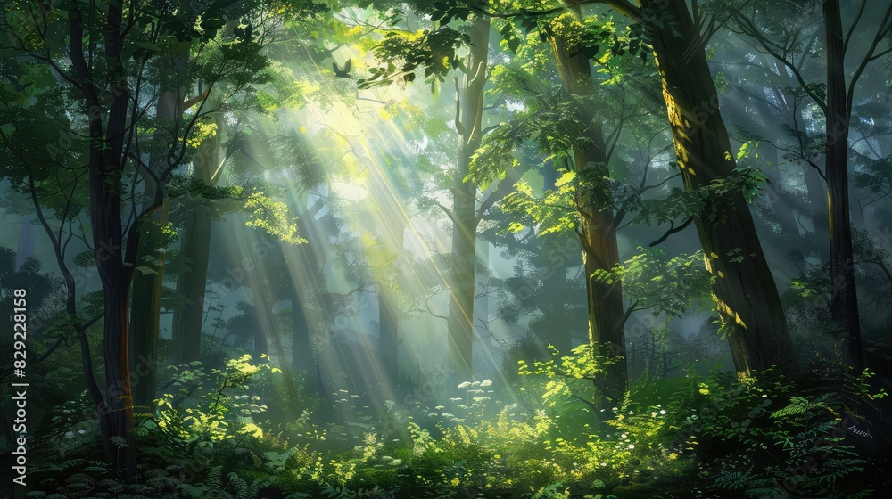 Fototapeta premium Dappled Light in a Tranquil Forest