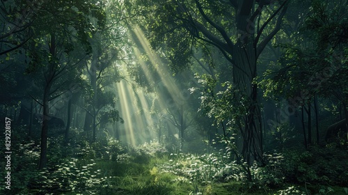 Dappled Light in a Tranquil Forest