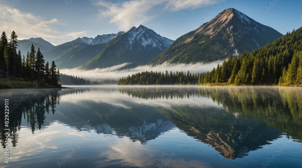 trees surrounding Lake with Mountain Reflection camping out trees surrounding Lake with Mountain Reflection camping out