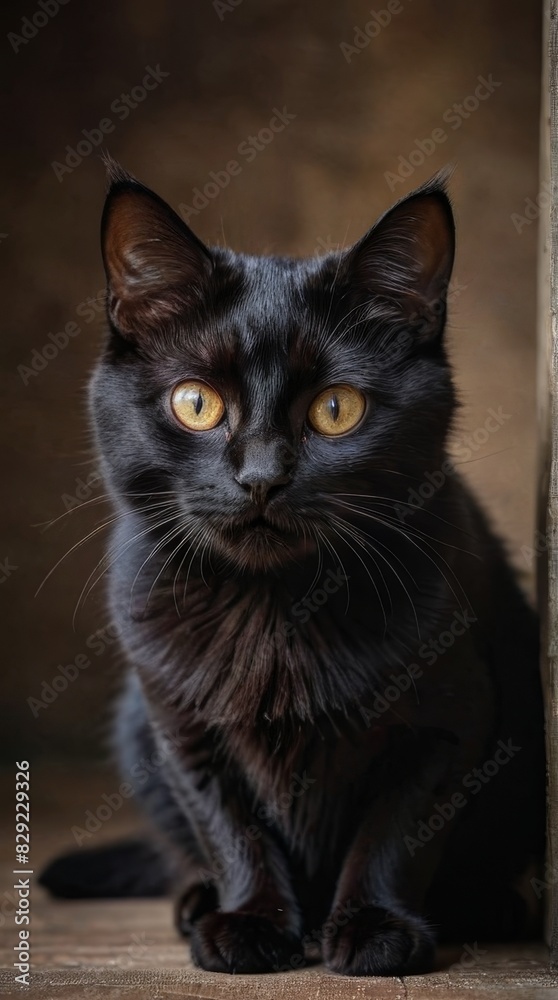 Portrait of a Black Cat with Yellow Eyes