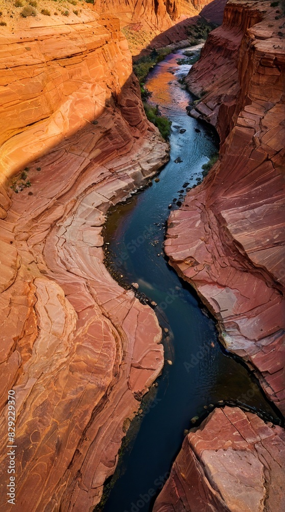 Aerial View of a River Flowing Through a Canyon Aerial View of a River Flowing Through a Canyon