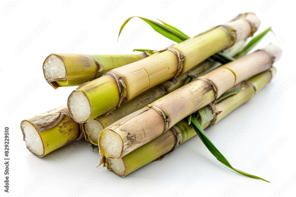 Close up of sugar cane on white background Close up of sugar cane on white background