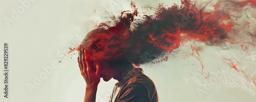 Artistic depiction of a person with a headache, using abstract elements to convey the intensity and nature of the pain