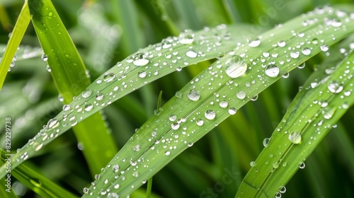 Close-Up Of Fresh Green Grass With Raindrops On A Sunny Day.