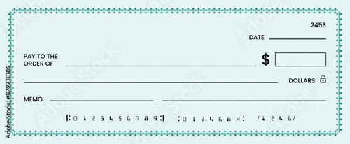 Blank bank check, checkbook cheque template or money payment paper voucher, vector mockup. Business or personal account cash pay cheque certificate or paycheck coupon from checkbook	