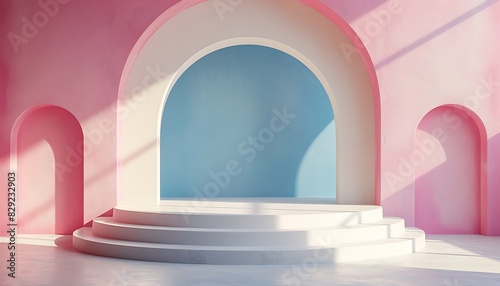 White Minimal Podium in Abstract Room