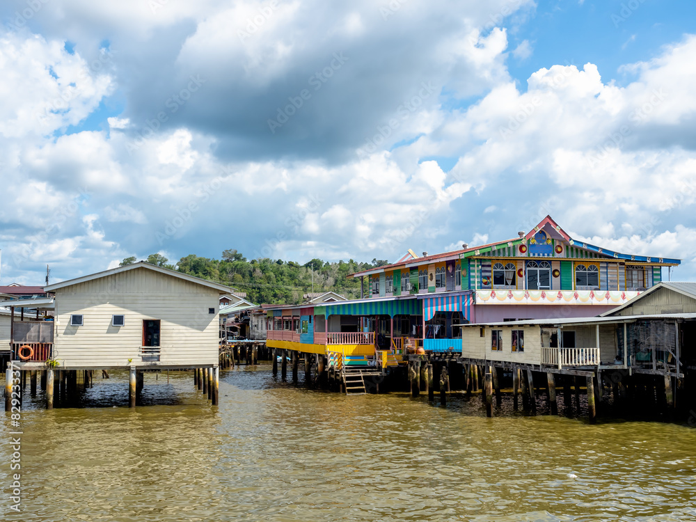 Kampong Ayer, prominent traditional settlement village scene on the Brunei river in Bandar Seri Begawan, tourism highlight landmark of capital city of Brunei Darussalam. Kampong Ayer, prominent traditional settlement village scene on the Brunei river in Bandar Seri Begawan, tourism highlight landmark of capital city of Brunei Darussalam.