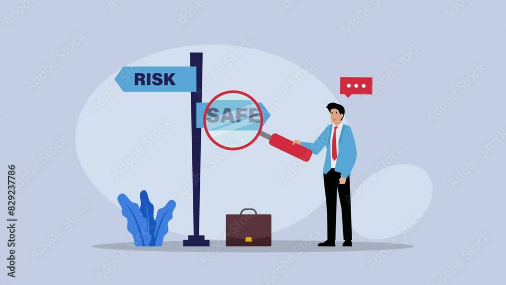 Signpost pointing to different directions - safety and risk cartoon animation