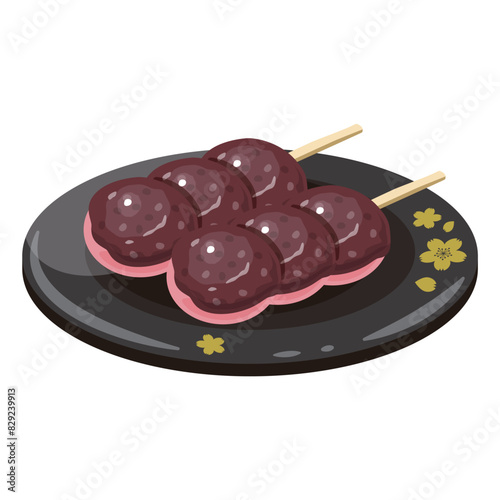 皿に盛られた粒あんの桜団子
