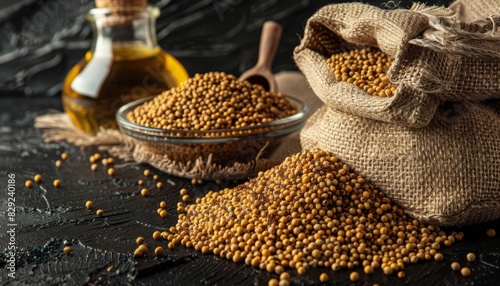 Grain mustard and mustard oil have various uses in health beauty and herbal medicine due to their vitamins and fatty acids photo