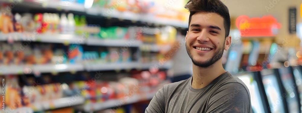 Cheerful Store Clerk Assisting Customers in Modern Retail Environment Cheerful Store Clerk Assisting Customers in Modern Retail Environment