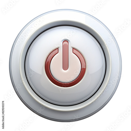 A red button with a silver border on transparent background