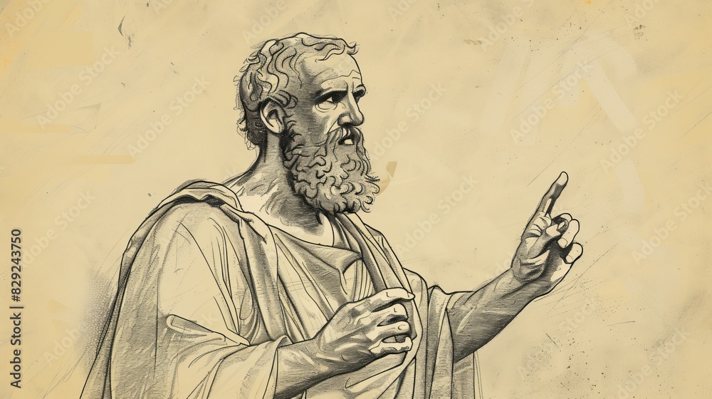 Fototapeta premium 'Unknown God' Sermon by Paul at Areopagus in Athens, Biblical Illustration, Beige Background, Copyspace