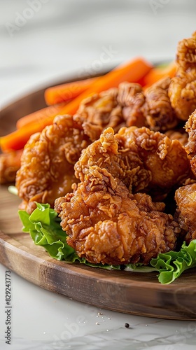fried chicken on a wooden plate
