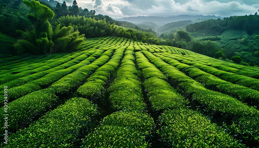 Top View of Tea Field Landscape