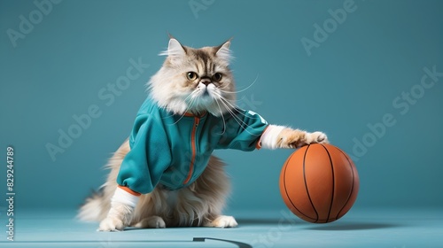 Persian Cat Living Its Best Life Engaging in a Game of Basketball photo
