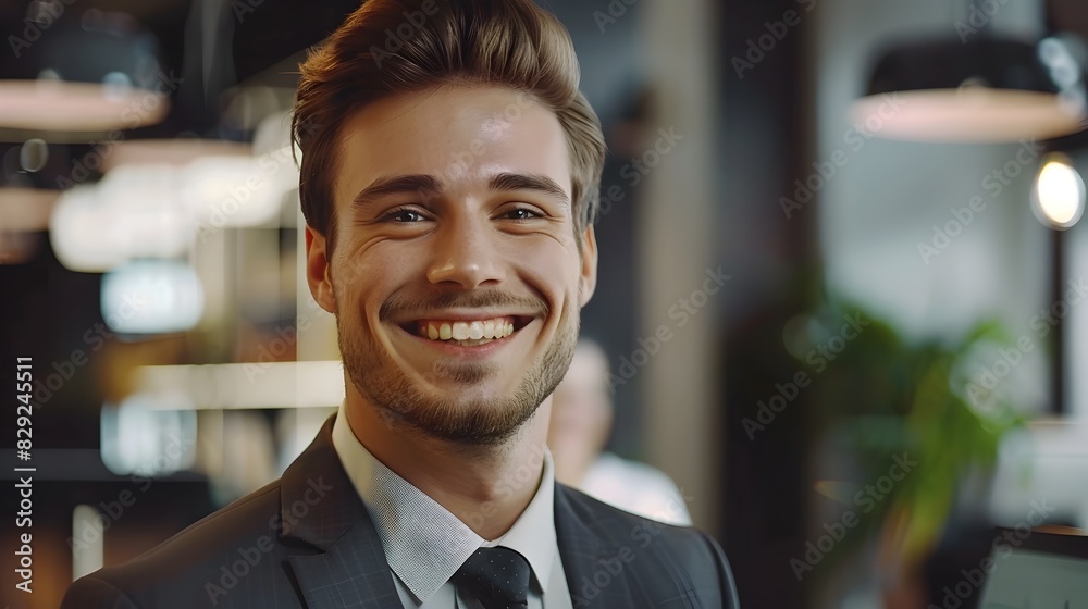 Fototapeta premium Confident and Cheerful Young Corporate Professional in Suit and Tie