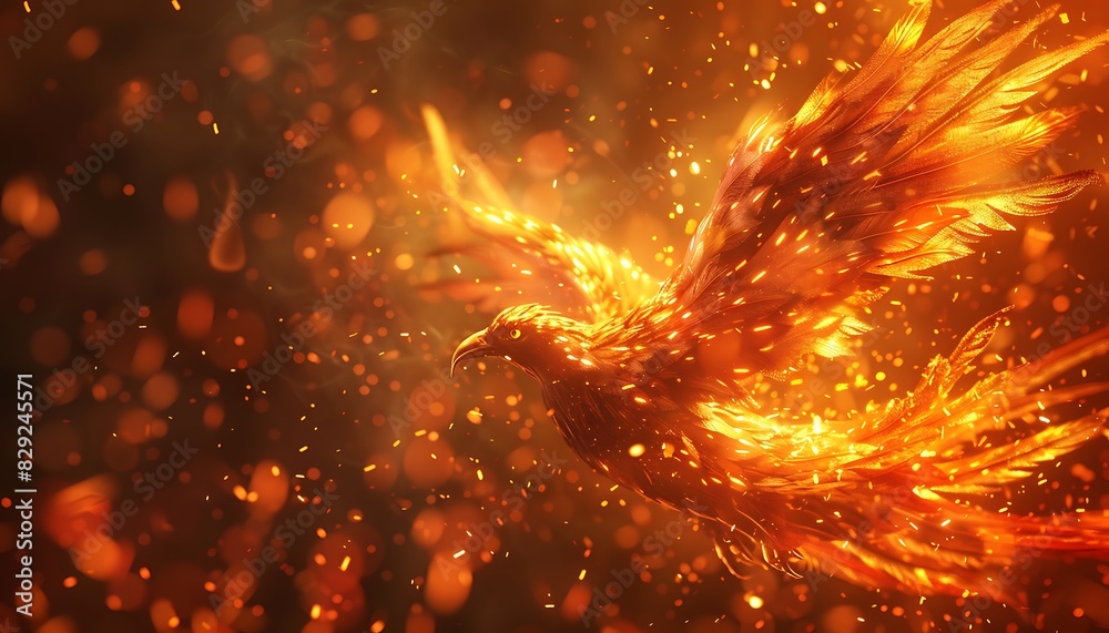 Naklejka premium Fantasy Firebird with Golden Feathers