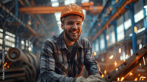 Confident and Hardworking Iron Worker Proudly Stands in Industrial Workshop © CYBERUSS